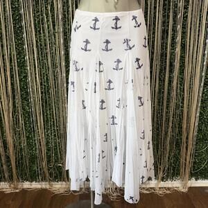 Nautical White Skirt with Navy Blue Anchor Print Boho